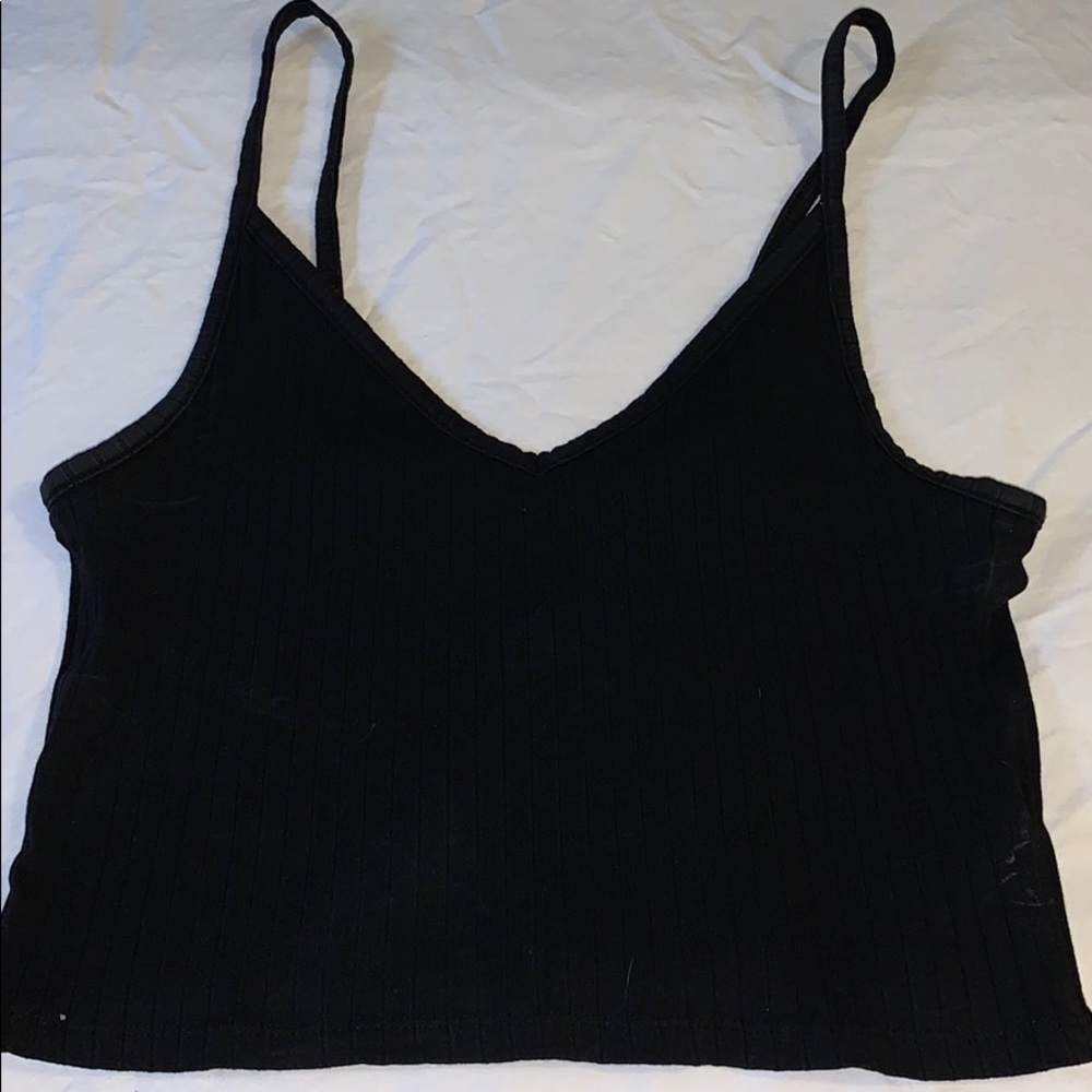 Black ripped v neck crop top